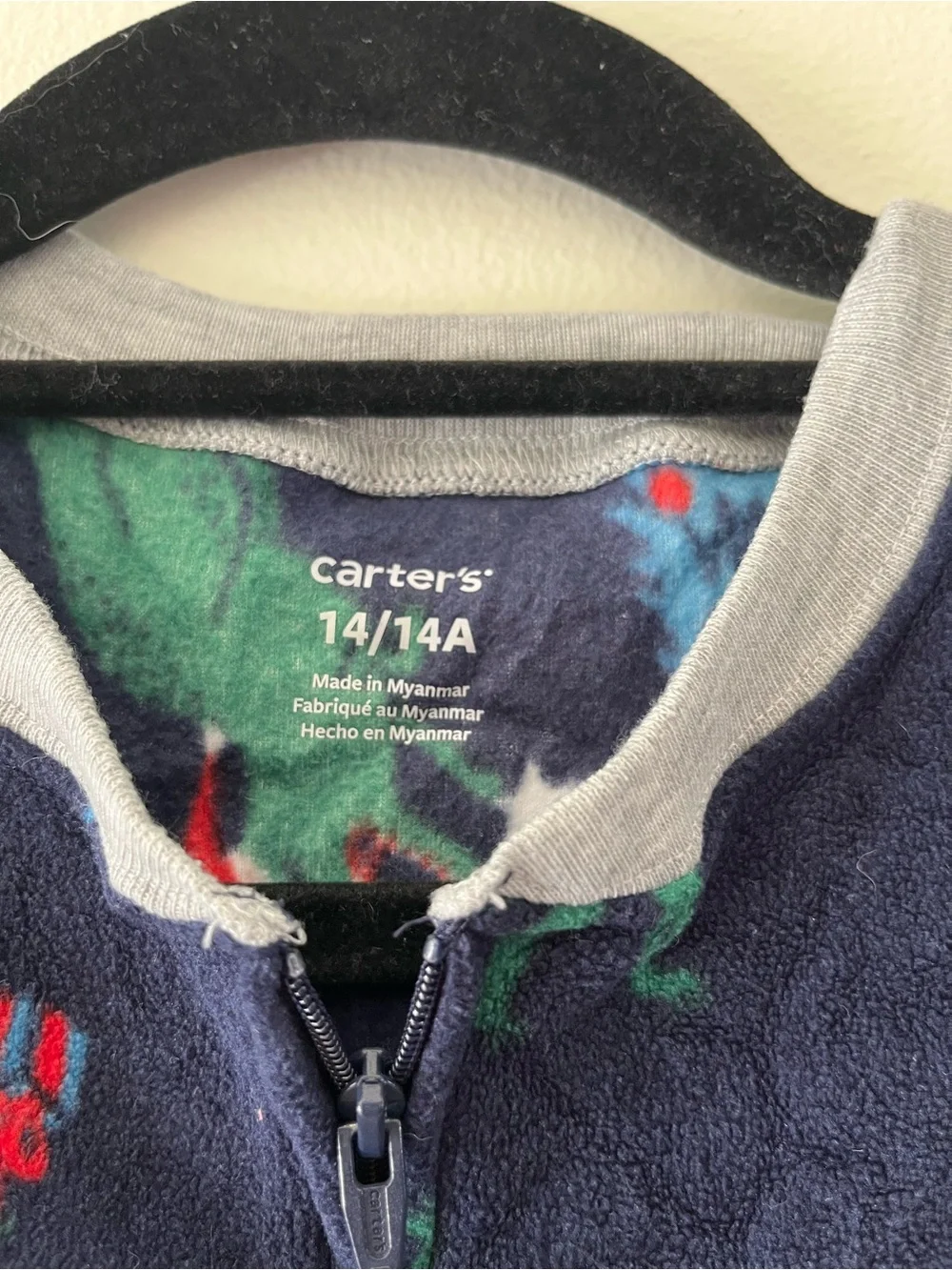 Kids Navy Dinosaur Holiday One-Piece Pajamas